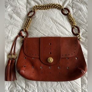 Marc Jacobs Brown Leather Bag with Gold Turn Lock & Gold Chain Strap